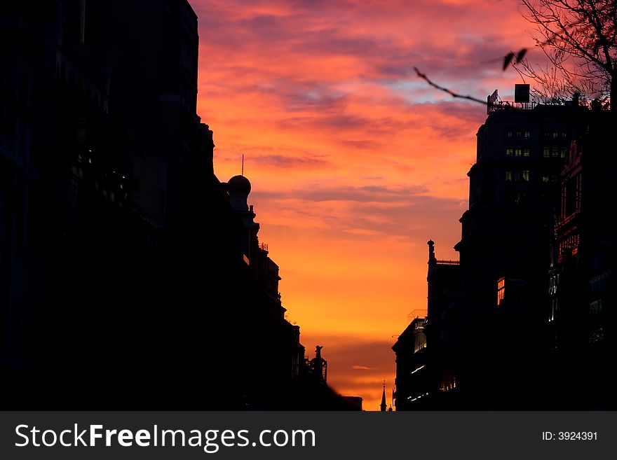 Calle Allcala in centre of Madrid by night