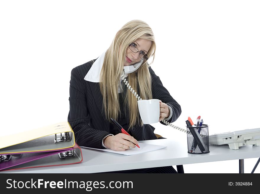 Bussines woman  working on isolated background