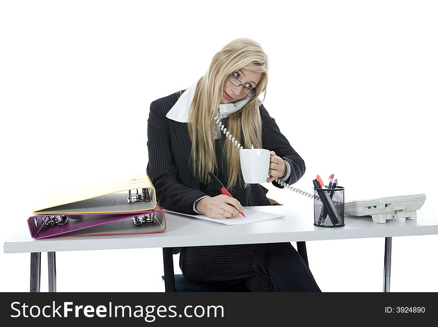 Bussines woman working on isolated background. Bussines woman working on isolated background