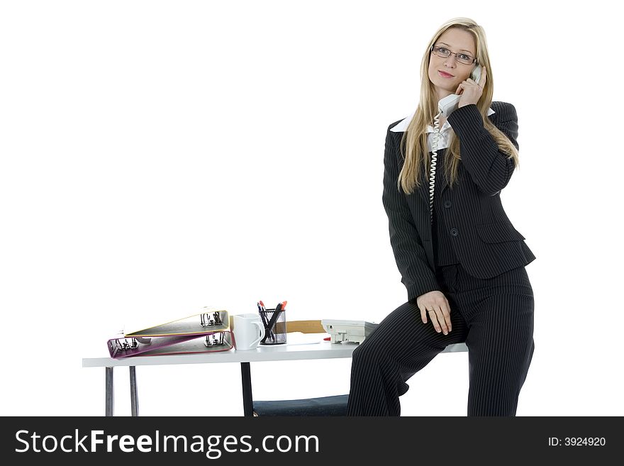 Bussines woman  working on isolated background