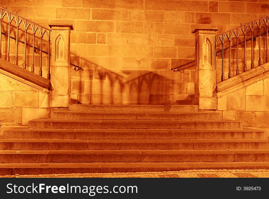 A stairway near the Charles Bridge in Prague, Czech Republic. A stairway near the Charles Bridge in Prague, Czech Republic