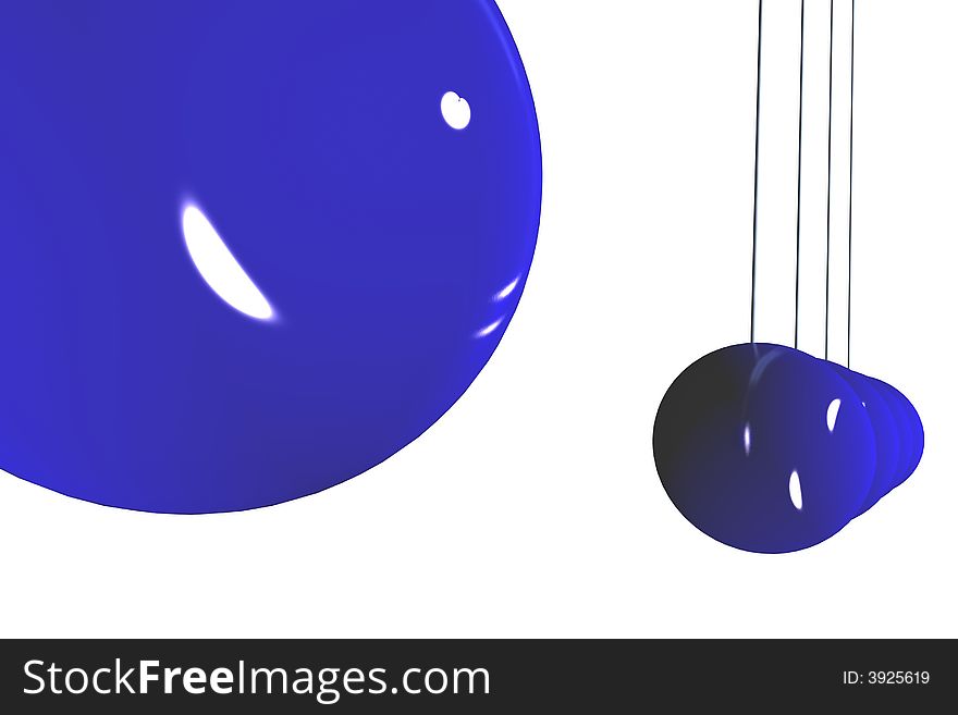 Blue Newton's cradle isolated in front view