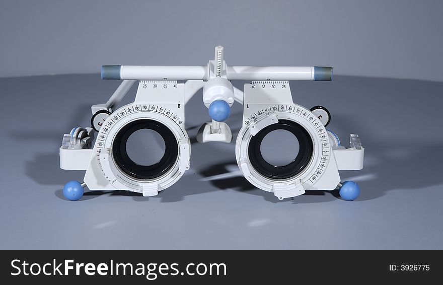 Optometrist's (Opticians) trial frame with trial lenses for eyetest. Optometrist's (Opticians) trial frame with trial lenses for eyetest