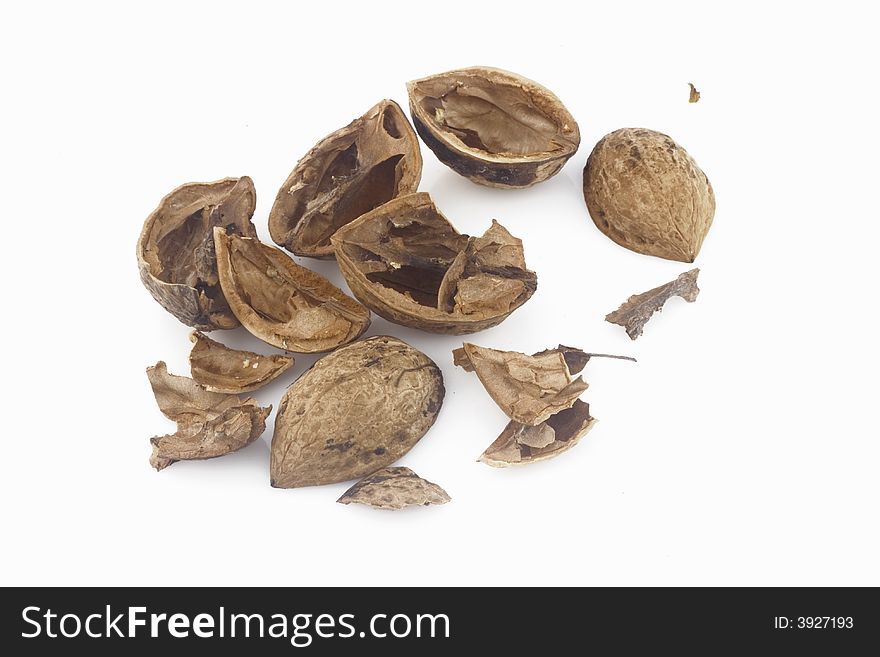 Nut shells isolated on white background