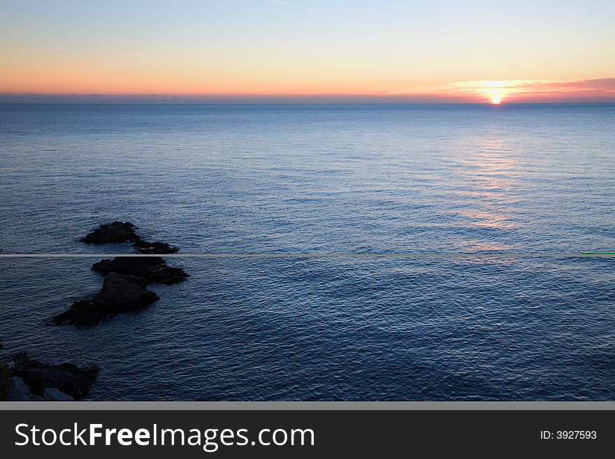 Colorful sunset over mediterranean sea, Italy. Colorful sunset over mediterranean sea, Italy.