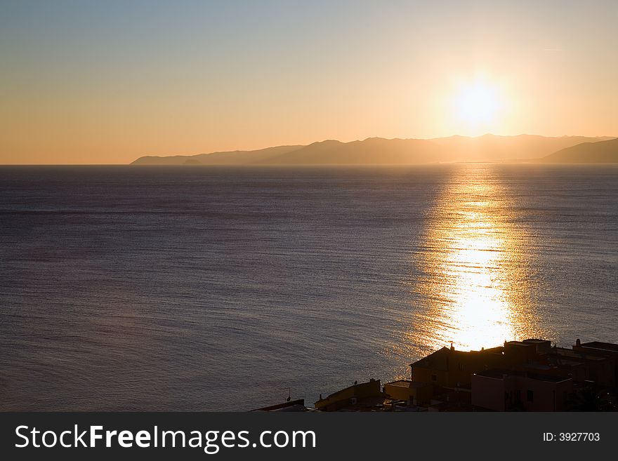 Colorful sunset over mediterranean sea, Italy. Colorful sunset over mediterranean sea, Italy.