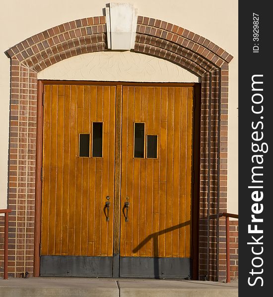 Doorway of a traditional Protestant church in a city. Doorway of a traditional Protestant church in a city