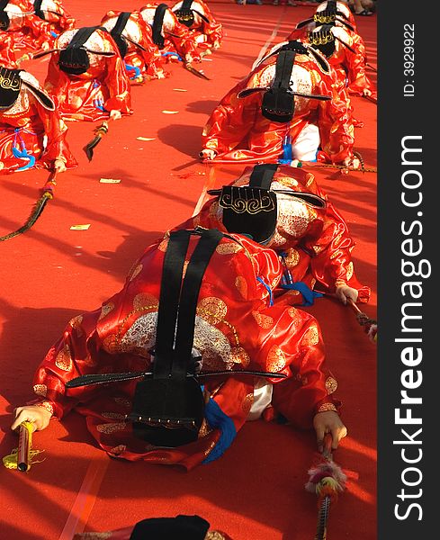 Traditional chinese prayer celemony with red carpet