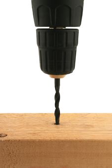 Cordless Drill Drilling Into Wood Royalty Free Stock Photography Cordless Drill Drilling Into Wood Royalty Free Stock Photography