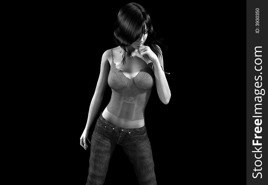 Illustration. Sensual woman in jeans and corset