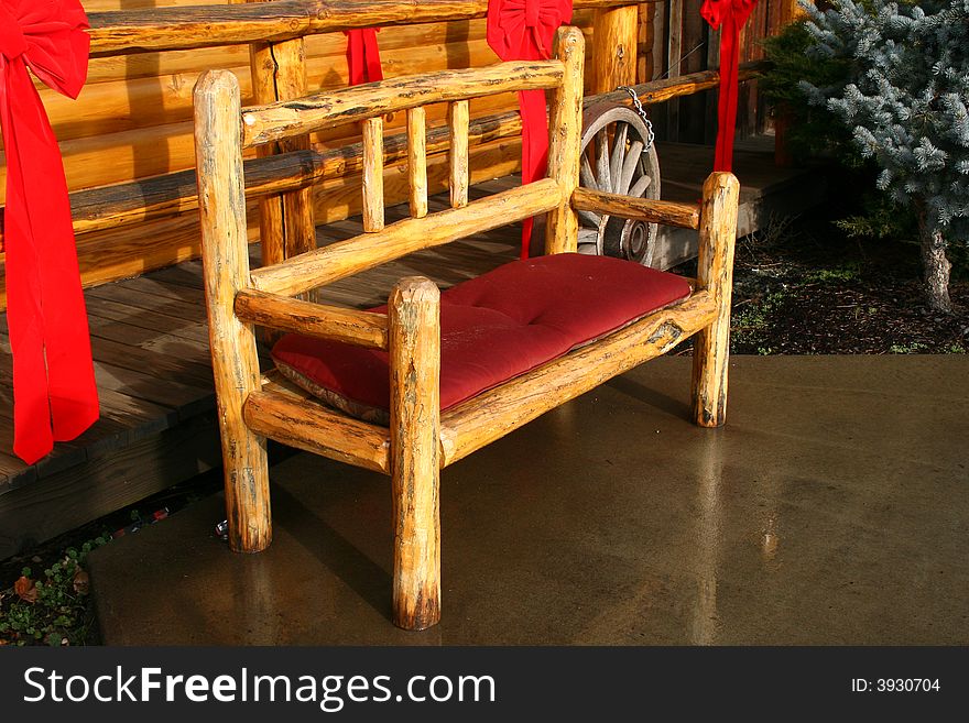 Bench at christmas outside a store. Bench at christmas outside a store