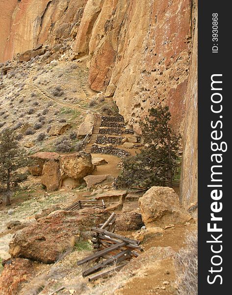 Stairs along a cliff wall