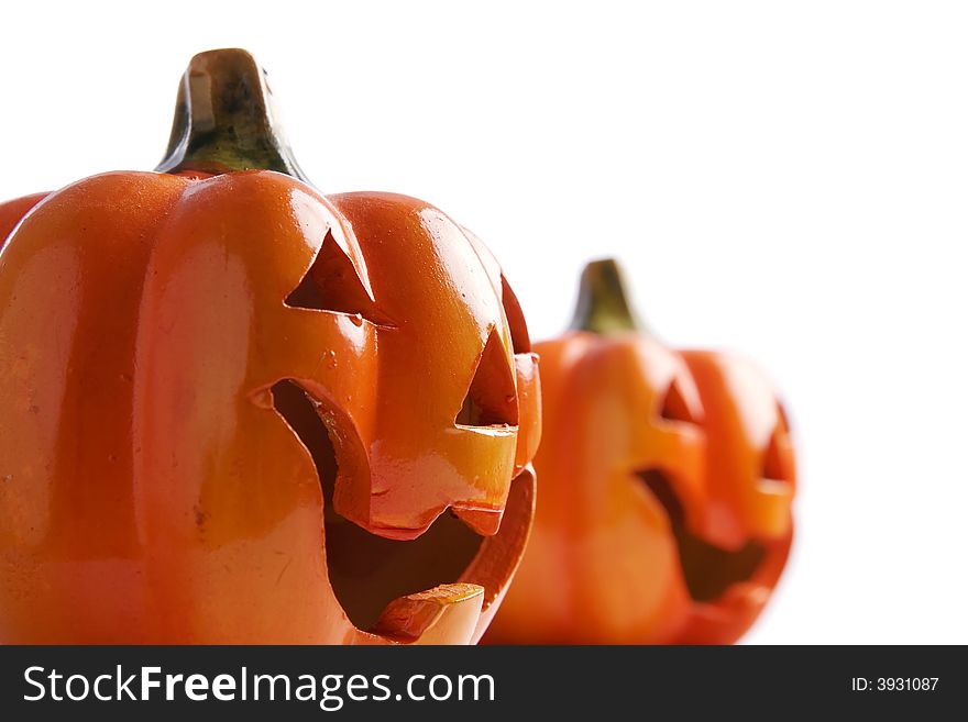 Two clay pumpkin close-ups