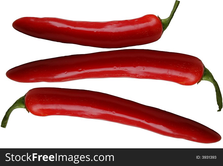 Three hot pepper on white background. Three hot pepper on white background.