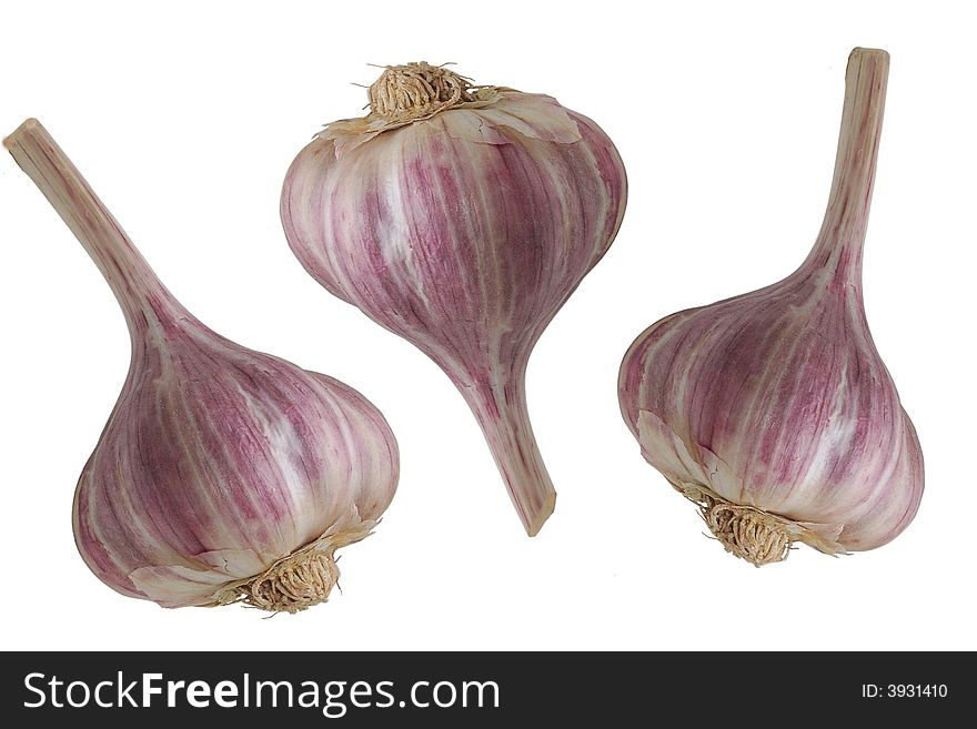 Three garlic on white background. Three garlic on white background.