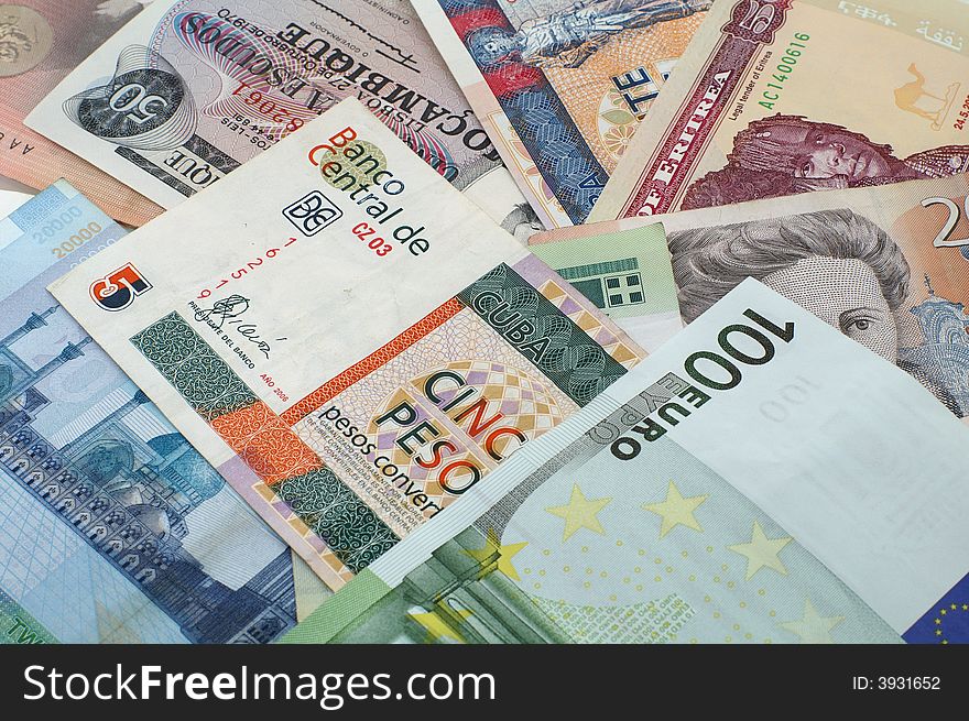 Various of money from the different countries. Various of money from the different countries