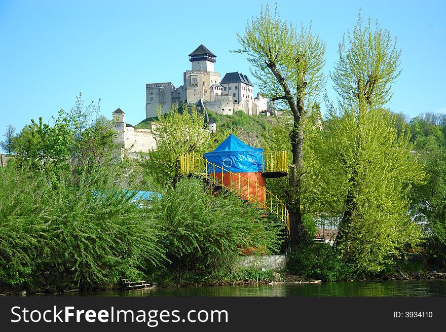 Castle in Trencin view from river, slovakia