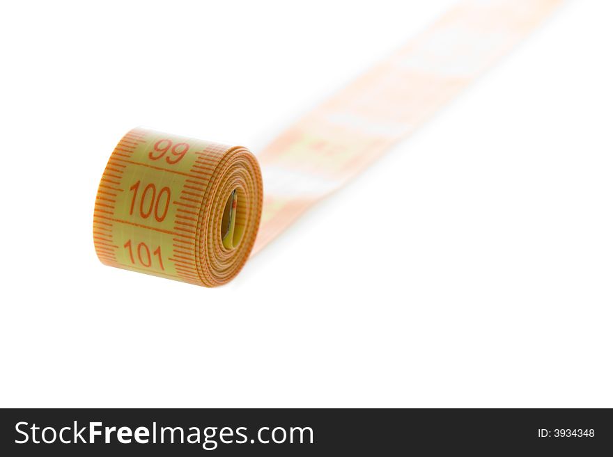 Close-up view of a measure tape isolated on white. Close-up view of a measure tape isolated on white