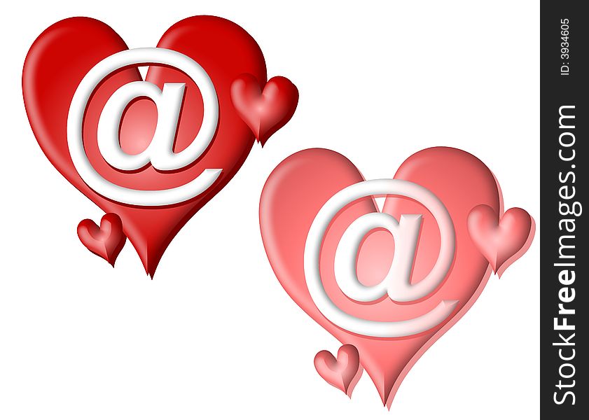 A clip art illustration featuring a pair of AT symbols or signs positioned on 2 hearts - choose from red or pink. A clip art illustration featuring a pair of AT symbols or signs positioned on 2 hearts - choose from red or pink