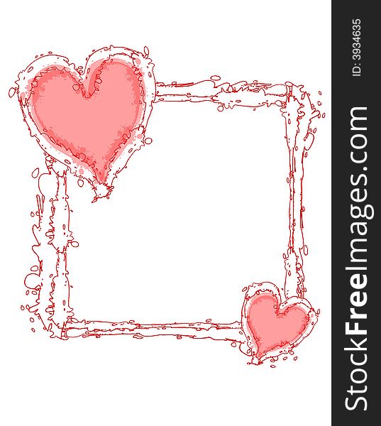 A background border featuring a scribble or doodle line effect with pink hearts in a square shaped frame. A background border featuring a scribble or doodle line effect with pink hearts in a square shaped frame