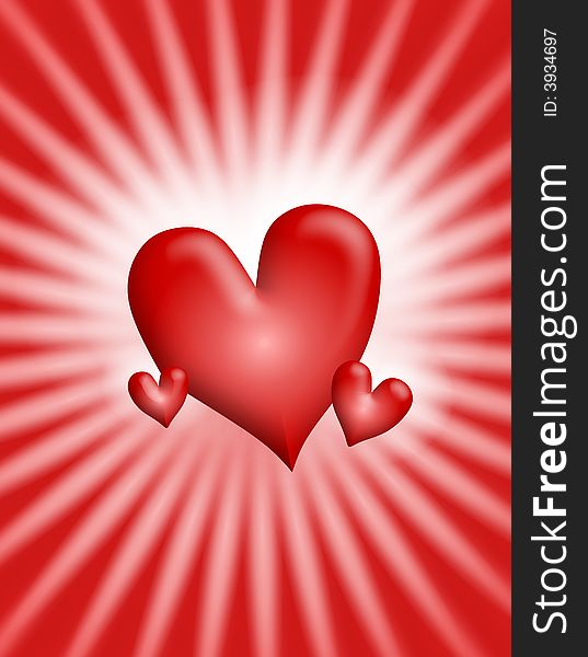 Red Glowing Light Rays Hearts Background 2