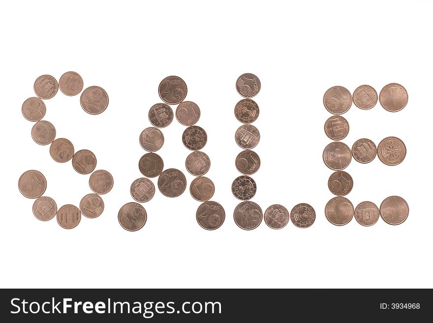 Sale word made of european coins cents. Sale word made of european coins cents