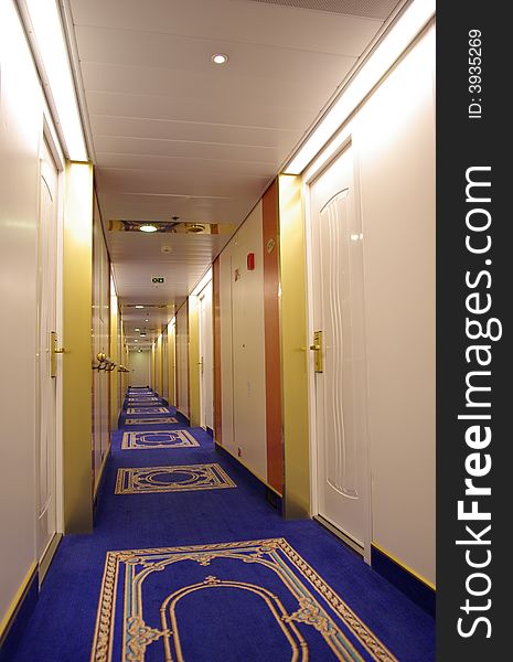 Onboard the cruise ship hallway. Onboard the cruise ship hallway