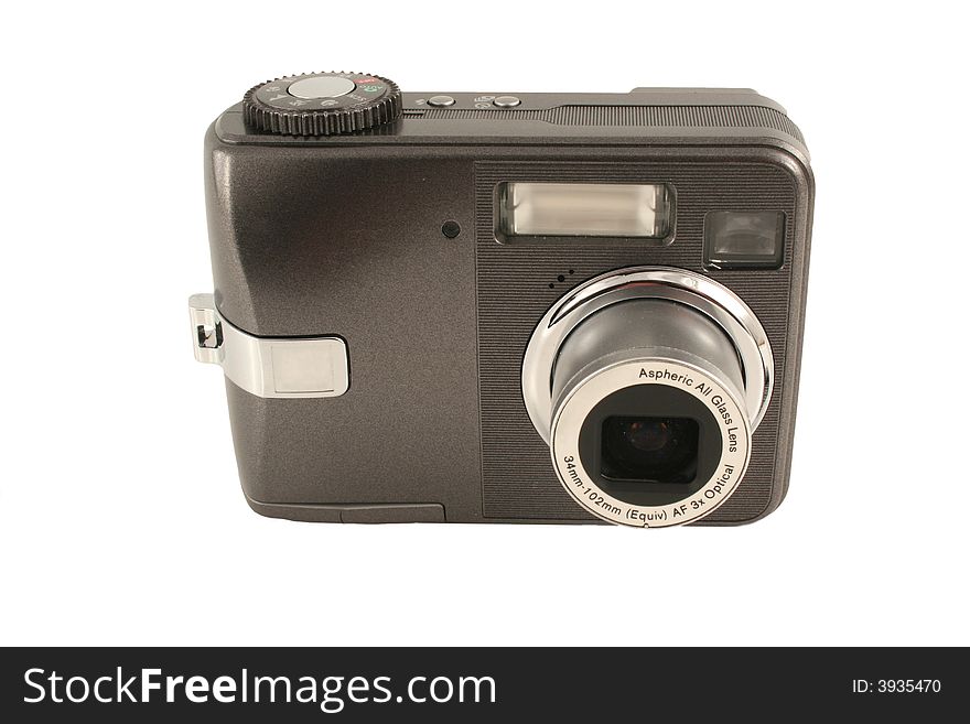 A Isolated digital camera front on white