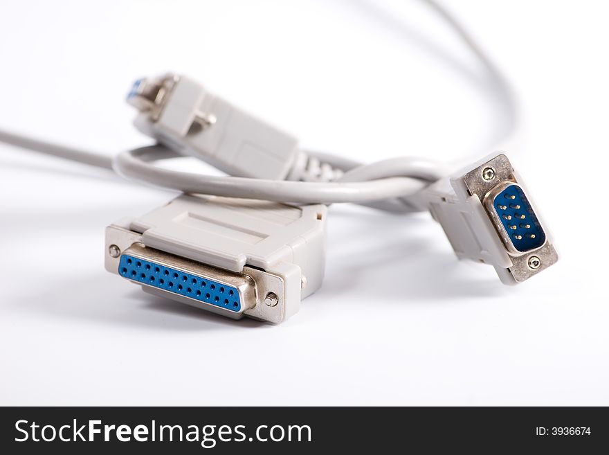 3 connectors with cable on white. 3 connectors with cable on white