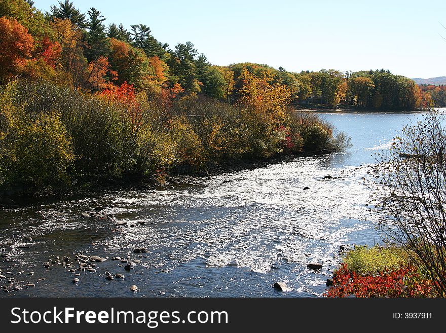 Fall foliage colors over a stream