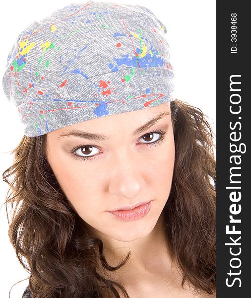 Atractive girl with multi colours kerchief on head