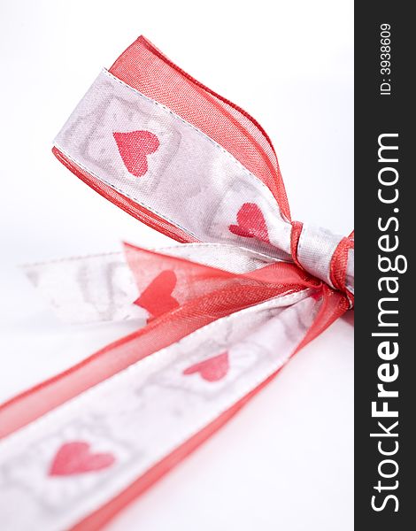 Close up of valentine's day gift (hearts on bow)