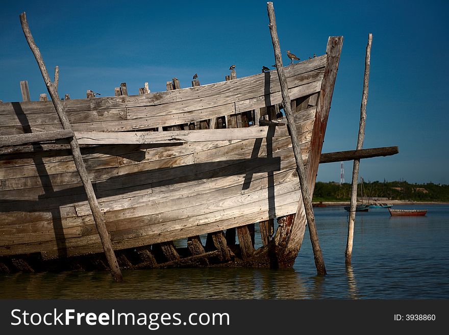 Front quarter of a big dhow or traditional wooden boat on the islands. See the rest in this series. Front quarter of a big dhow or traditional wooden boat on the islands. See the rest in this series.