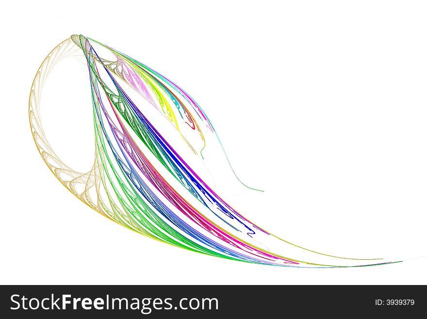 Strings of color in a teardrop shape against a white background. Computer generated fractal. Strings of color in a teardrop shape against a white background. Computer generated fractal.