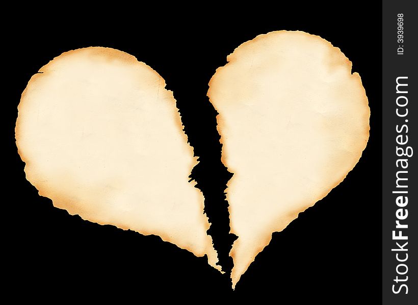 Background - sheet of the broken off old paper in the form of heart