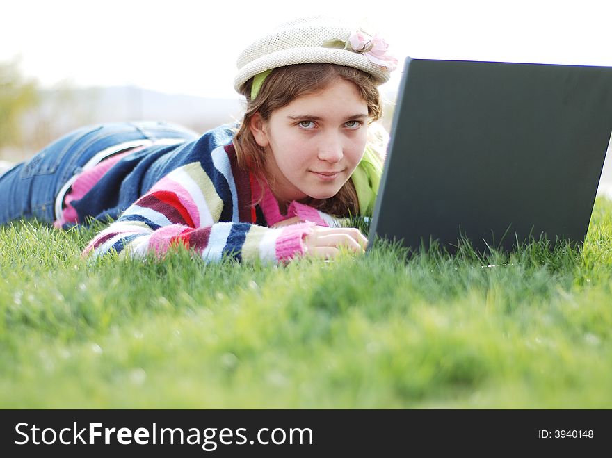 Young girl and laptop