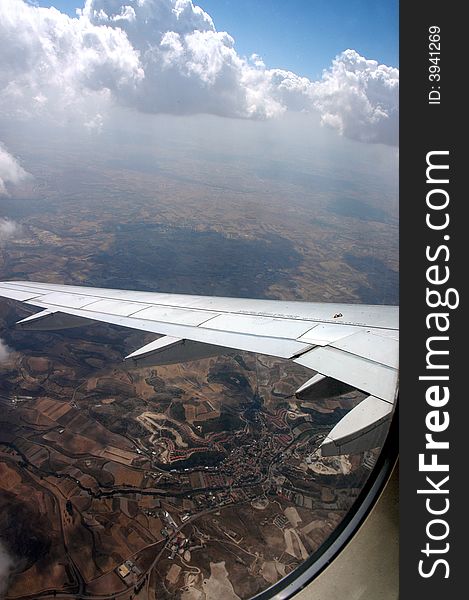 A landscape with a town or a village from the plane. A landscape with a town or a village from the plane