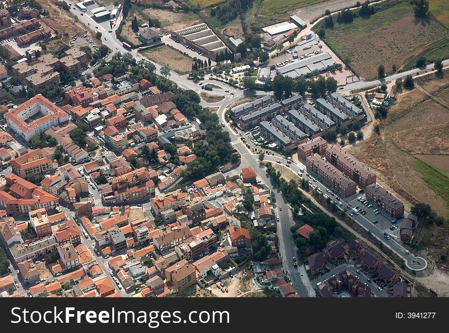 A landscape with a town or a village from the plane. A landscape with a town or a village from the plane