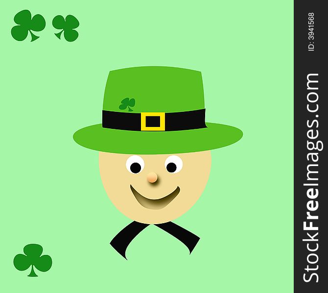 leprechaun with green hat and shamrocks illustration