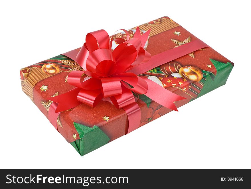 Christmas Gift Box With Red Ri