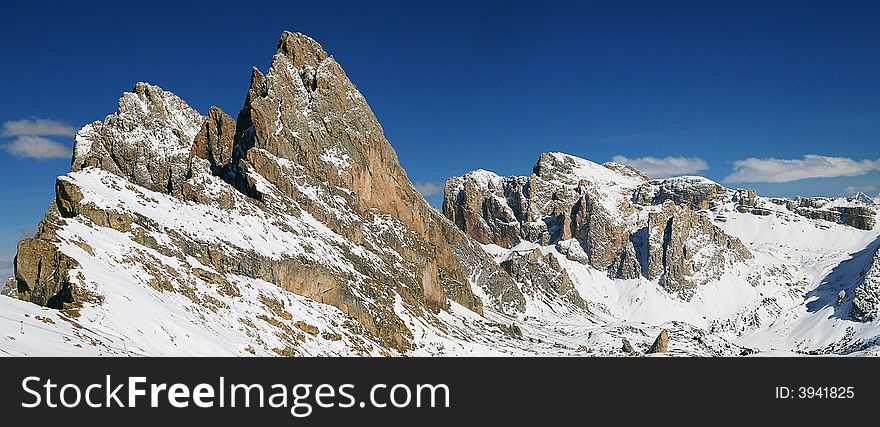 Val Gardena area in the Italian alps near Sella Ronda.