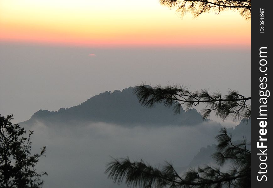 Sunset at Kanatal, Uttaranchal, Himalayas. Sunset at Kanatal, Uttaranchal, Himalayas