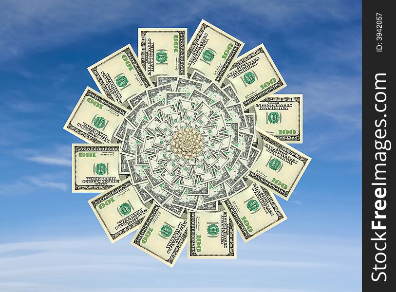 Concept of a money flower on a blue sky background.