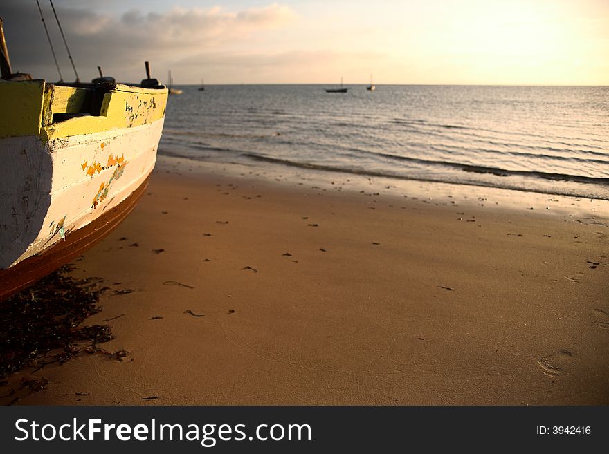 Seascape and dhow or traditional wooden boat on the islands. See the rest in this series. Lots of copy space