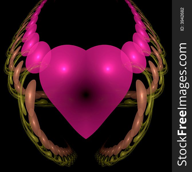 Abstract fractal heart image encased in bubble chains. Abstract fractal heart image encased in bubble chains