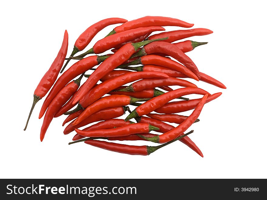 Red hot chillie peppers isolated on white