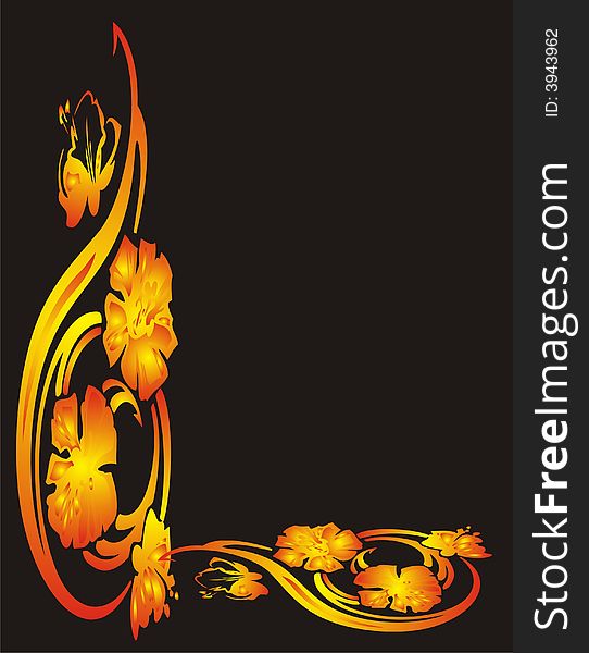 Abstract floral frame on black background. Abstract floral frame on black background