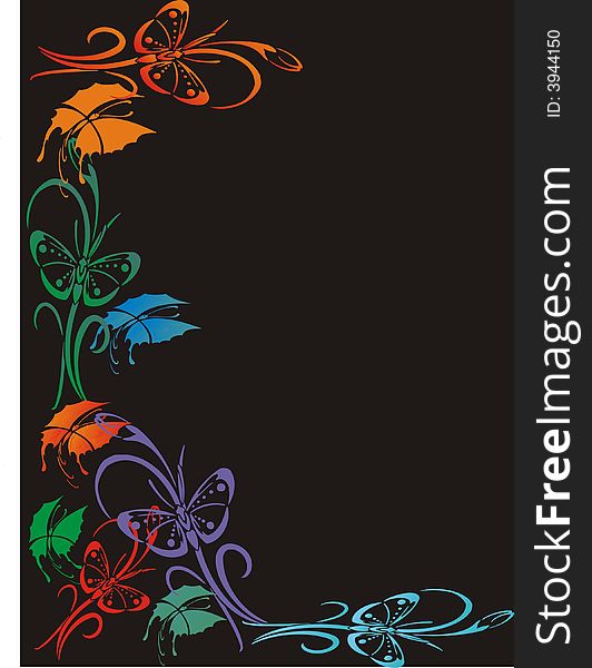 Butterfly frame for greeting card - black background -  illustration