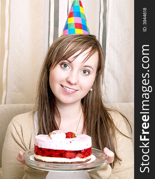 Beautiful girl with birthday cake. Beautiful girl with birthday cake