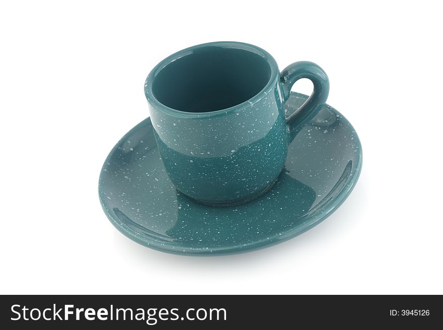 Green cup with saucer isolated on white background. Green cup with saucer isolated on white background